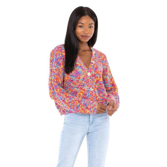 Line + Dot Bonnie Multicolor Rainbow Knit Button Front Cardigan Sweater Size M - Picture 1 of 12